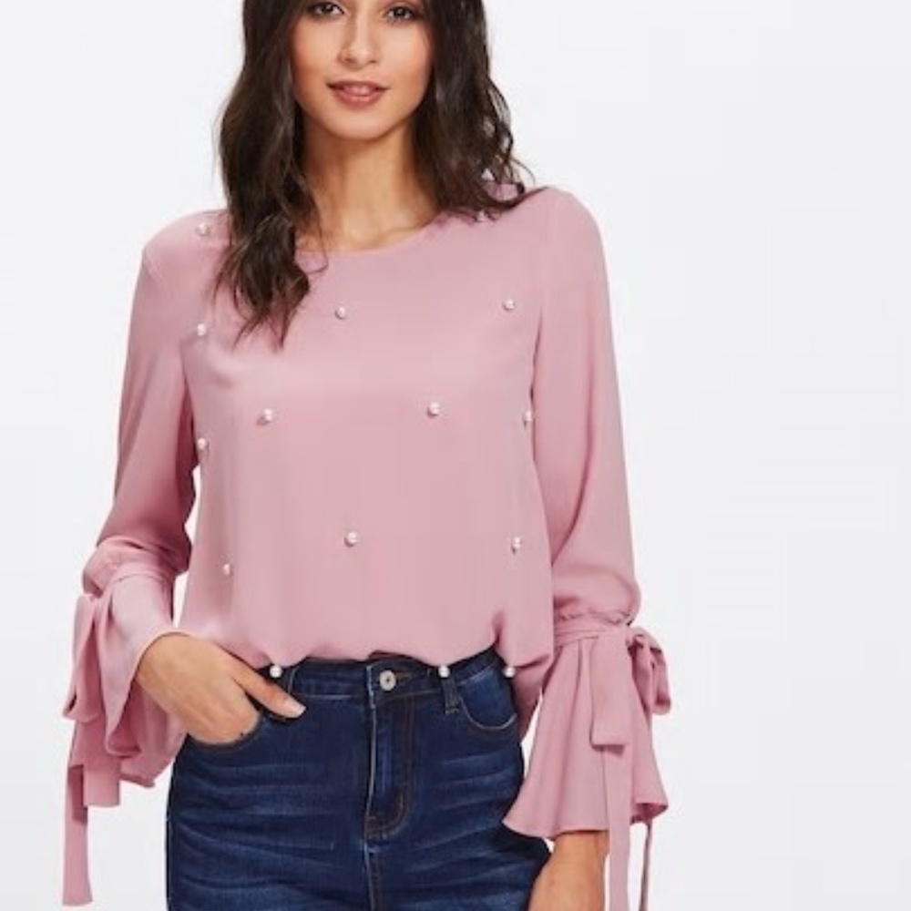 Long sleeve beaded blouse